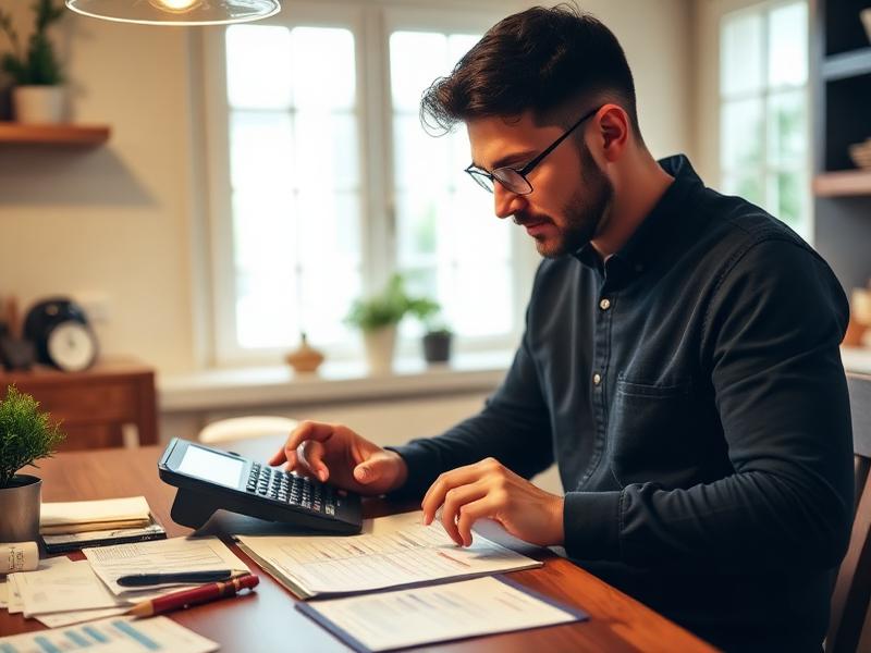 Uomo che calcola il budget mensile