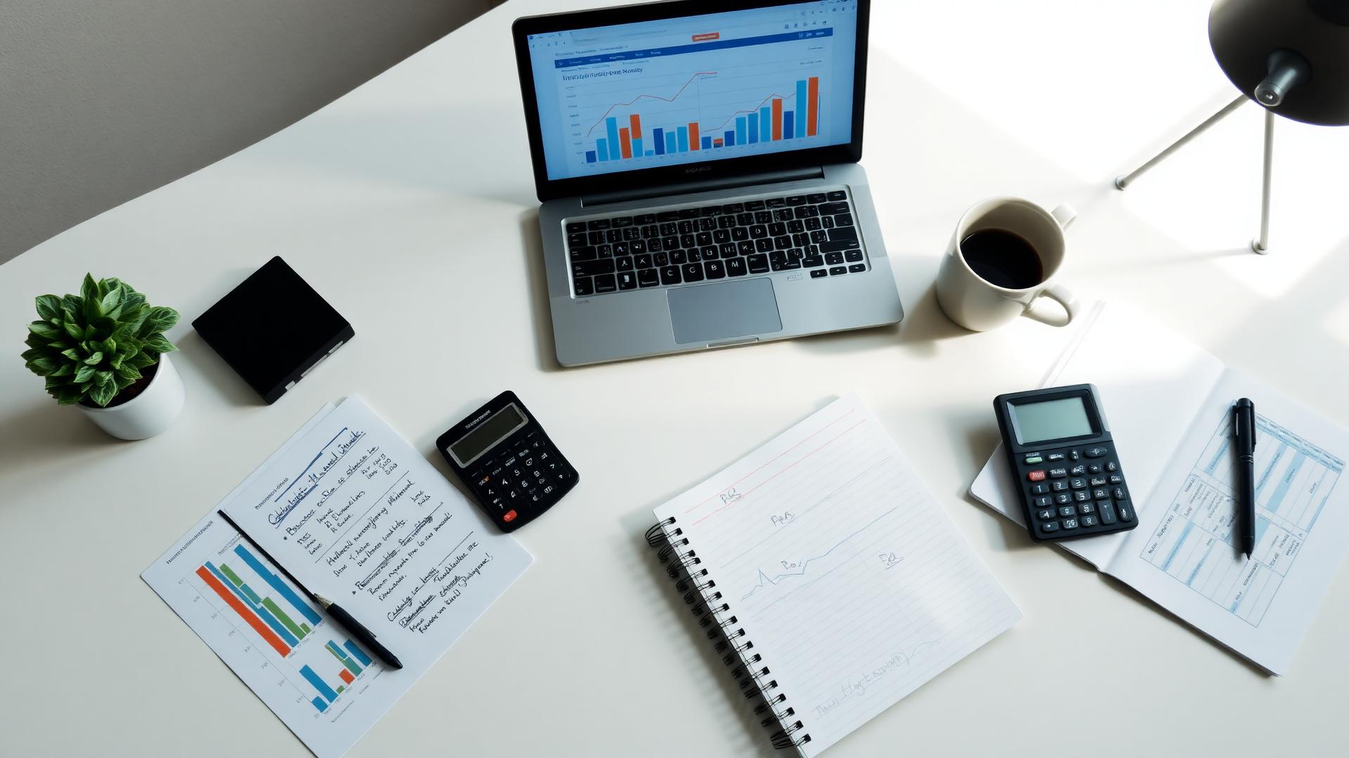 Scrivania con documenti finanziari e grafici